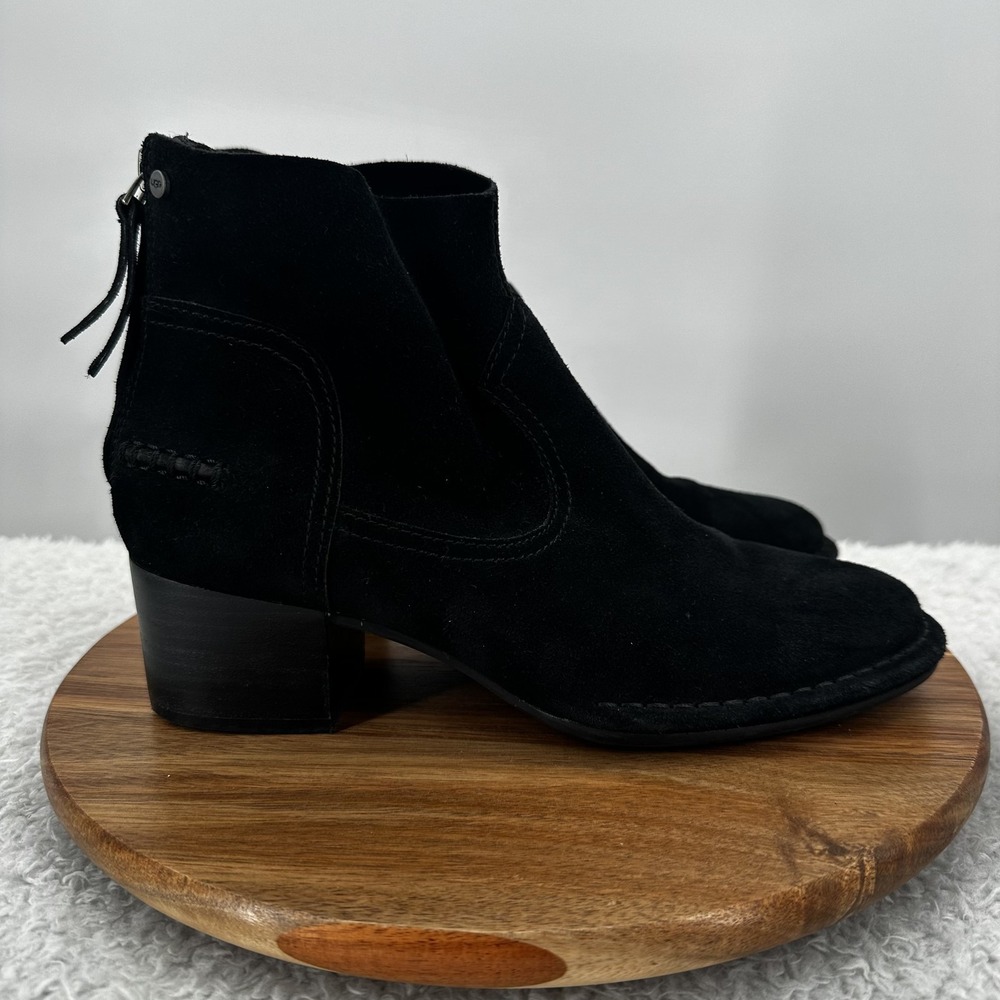 UGG Boots Womens Size 6 Black Suede‎ Block Heel Ankle Zip Booties 1095053 Casual